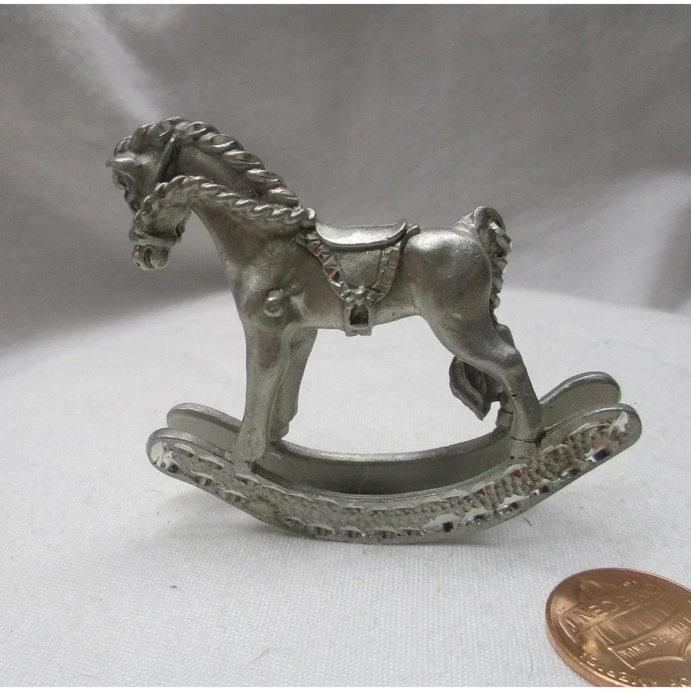 Miniature pewter Spontiques, Rocking horse,‎ Ornament, Doll house, horse lover